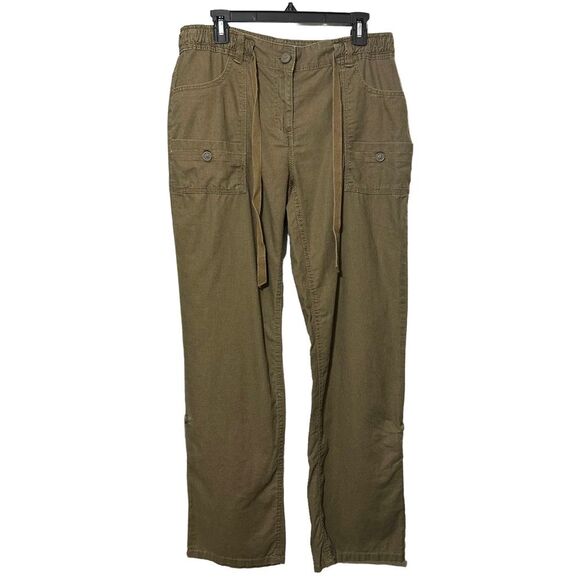 H&M Pants - H&M Linen Blend Drawstring Pants Roll Up Breathable Grandmacore Sage Green Sz 12